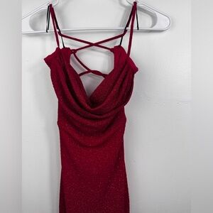 Windsor Elegant Backless + Leg Slit Glitter Red Dress
